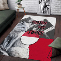 Greenland Area Rug with Arctic Fox, Mountains, and Frozen Yet Fierce Text Design