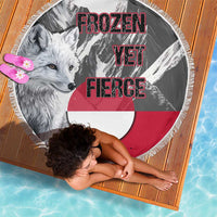Greenland Beach Blanket with Arctic Fox, Mountains, and Frozen Yet Fierce Text Design