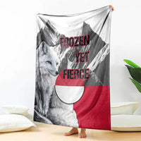 Greenland Blanket with Arctic Fox, Mountains, and Frozen Yet Fierce Text Design
