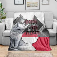 Greenland Blanket with Arctic Fox, Mountains, and Frozen Yet Fierce Text Design