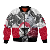 Greenland Bomber Jacket with Arctic Fox, Mountains, and Frozen Yet Fierce Text Design