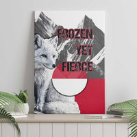 Greenland Canvas Wall Art with Arctic Fox, Mountains, and Frozen Yet Fierce Text Design