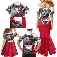 Greenland Family Matching Mermaid Dress and Hawaiian Shirt with Arctic Fox, Mountains, and Frozen Yet Fierce Text Design