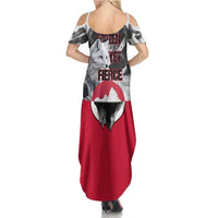 Greenland Family Matching Summer Maxi Dress and Hawaiian Shirt with Arctic Fox, Mountains, and Frozen Yet Fierce Text Design
