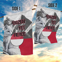 Greenland Garden Flag with Arctic Fox, Mountains, and Frozen Yet Fierce Text Design