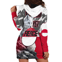Greenland Hoodie Dress with Arctic Fox, Mountains, and Frozen Yet Fierce Text Design