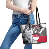 Greenland Leather Tote Bag with Arctic Fox, Mountains, and Frozen Yet Fierce Text Design