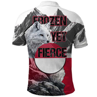Greenland Polo Shirt with Arctic Fox, Mountains, and Frozen Yet Fierce Text Design