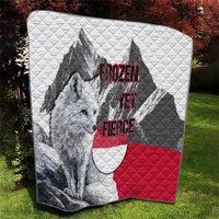 Greenland Quilt with Arctic Fox, Mountains, and Frozen Yet Fierce Text Design