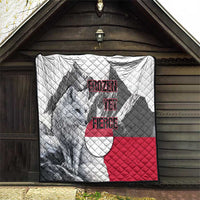 Greenland Quilt with Arctic Fox, Mountains, and Frozen Yet Fierce Text Design