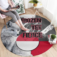 Greenland Round Carpet with Arctic Fox, Mountains, and Frozen Yet Fierce Text Design