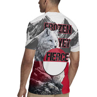 Greenland Rugby Jersey with Arctic Fox, Mountains, and Frozen Yet Fierce Text Design