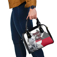 Greenland Shoulder Handbag with Arctic Fox, Mountains, and Frozen Yet Fierce Text Design