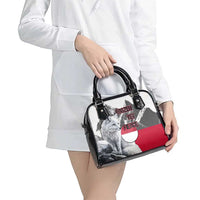 Greenland Shoulder Handbag with Arctic Fox, Mountains, and Frozen Yet Fierce Text Design