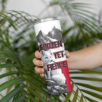 Greenland Skinny Tumbler with Arctic Fox, Mountains, and Frozen Yet Fierce Text Design