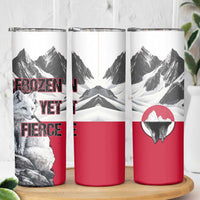 Greenland Skinny Tumbler with Arctic Fox, Mountains, and Frozen Yet Fierce Text Design