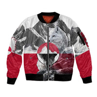 Greenland Sleeve Zip Bomber Jacket with Arctic Fox, Mountains, and Frozen Yet Fierce Text Design