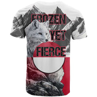 Greenland T Shirt with Arctic Fox, Mountains, and Frozen Yet Fierce Text Design
