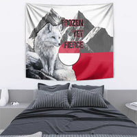 Greenland Tapestry with Arctic Fox, Mountains, and Frozen Yet Fierce Text Design