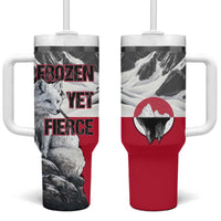 Greenland Tumbler With Handle with Arctic Fox, Mountains, and Frozen Yet Fierce Text Design