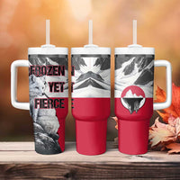 Greenland Tumbler With Handle with Arctic Fox, Mountains, and Frozen Yet Fierce Text Design