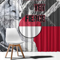 Greenland Window Curtain with Arctic Fox, Mountains, and Frozen Yet Fierce Text Design