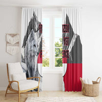 Greenland Window Curtain with Arctic Fox, Mountains, and Frozen Yet Fierce Text Design