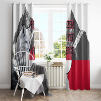 Greenland Window Curtain with Arctic Fox, Mountains, and Frozen Yet Fierce Text Design