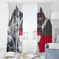 Greenland Window Curtain with Arctic Fox, Mountains, and Frozen Yet Fierce Text Design