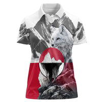 Greenland Women Polo Shirt with Arctic Fox, Mountains, and Frozen Yet Fierce Text Design