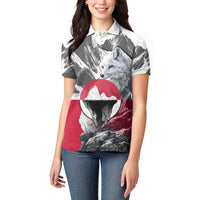 Greenland Women Polo Shirt with Arctic Fox, Mountains, and Frozen Yet Fierce Text Design
