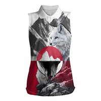 Greenland Women Sleeveless Polo Shirt with Arctic Fox, Mountains, and Frozen Yet Fierce Text Design