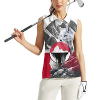 Greenland Women Sleeveless Polo Shirt with Arctic Fox, Mountains, and Frozen Yet Fierce Text Design
