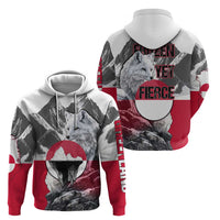 Greenland Zip Hoodie with Arctic Fox, Mountains, and Frozen Yet Fierce Text Design