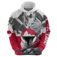 Greenland Zip Hoodie with Arctic Fox, Mountains, and Frozen Yet Fierce Text Design