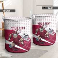 Personalized Qatar Soccer Laundry Basket Arabian Oryx Football Mascot - Comic Art Geometric