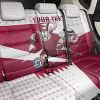 Personalized Qatar Soccer Back Car Seat Cover Arabian Oryx Football Mascot - Comic Art Geometric