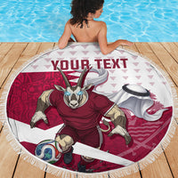 Personalized Qatar Soccer Beach Blanket Arabian Oryx Football Mascot - Comic Art Geometric