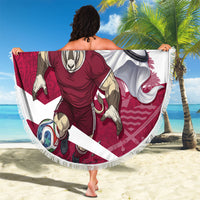 Personalized Qatar Soccer Beach Blanket Arabian Oryx Football Mascot - Comic Art Geometric