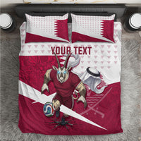 Personalized Qatar Soccer Bedding Set Arabian Oryx Football Mascot - Comic Art Geometric