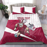 Personalized Qatar Soccer Bedding Set Arabian Oryx Football Mascot - Comic Art Geometric
