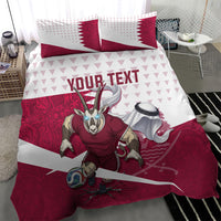 Personalized Qatar Soccer Bedding Set Arabian Oryx Football Mascot - Comic Art Geometric