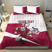 Personalized Qatar Soccer Bedding Set Arabian Oryx Football Mascot - Comic Art Geometric