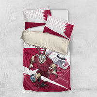Personalized Qatar Soccer Bedding Set Arabian Oryx Football Mascot - Comic Art Geometric