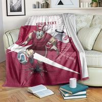 Personalized Qatar Soccer Blanket Arabian Oryx Football Mascot - Comic Art Geometric
