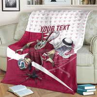 Personalized Qatar Soccer Blanket Arabian Oryx Football Mascot - Comic Art Geometric