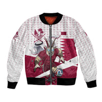Personalized Qatar Soccer Bomber Jacket Arabian Oryx Football Mascot - Comic Art Geometric