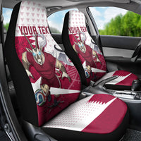 Personalized Qatar Soccer Car Seat Cover Arabian Oryx Football Mascot - Comic Art Geometric
