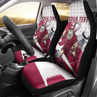 Personalized Qatar Soccer Car Seat Cover Arabian Oryx Football Mascot - Comic Art Geometric