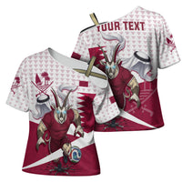 Personalized Qatar Soccer Cross Shoulder Shirt Arabian Oryx Football Mascot - Comic Art Geometric